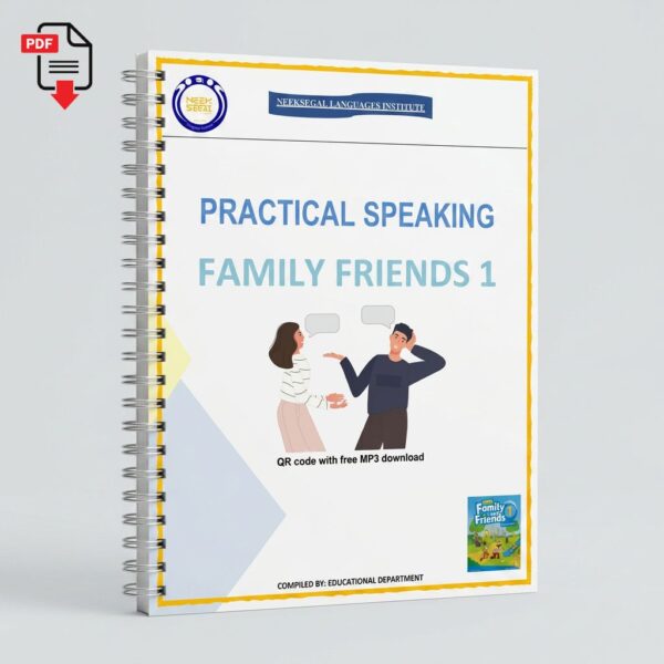 جزوه PDF سؤالات و تمرین‌های مکالمه Family and Friends 1 (سطح PE2) + فایل‌های صوتی MP3