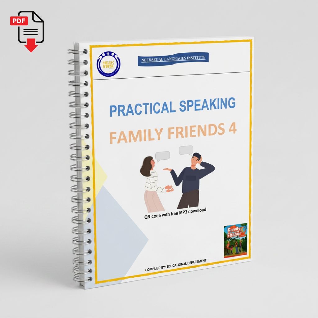 جزوه PDF سوالات کاربردی مکالمه زبان انگلیسی Family and Friends 4 (به همراه فایل صوتی)